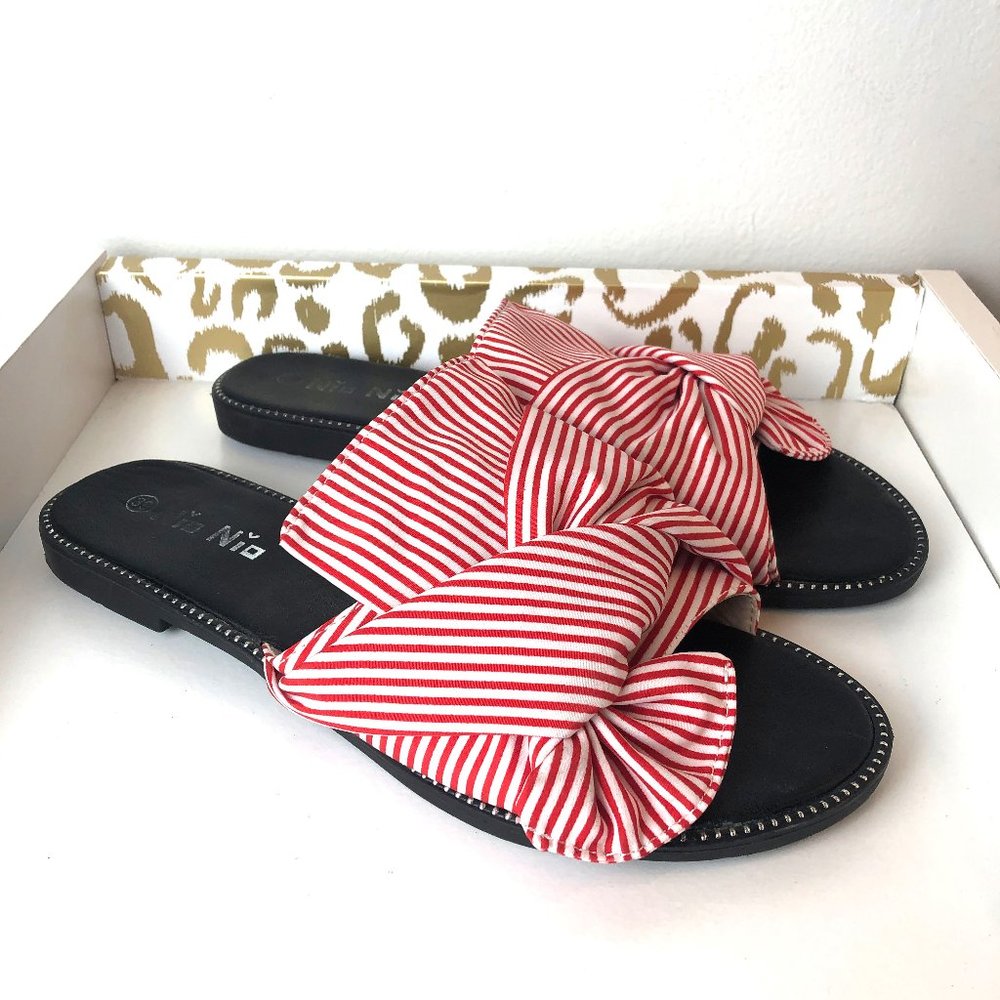 ⭐3/$30! Stripe Wrap Bow Slides